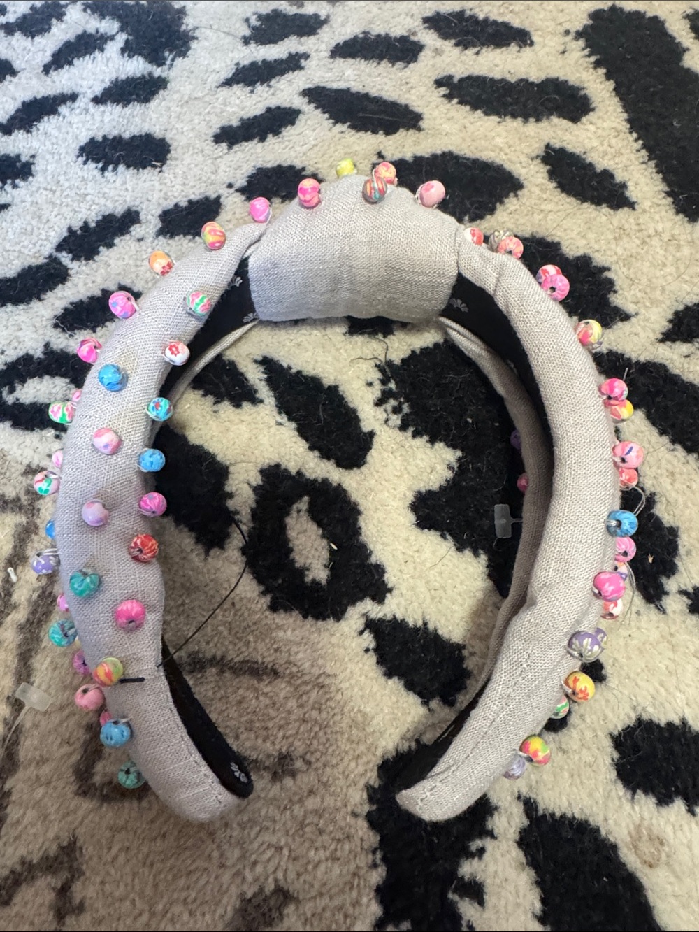 Lele Sadoughi Light Gray Padded Headband with Multicolor Beads